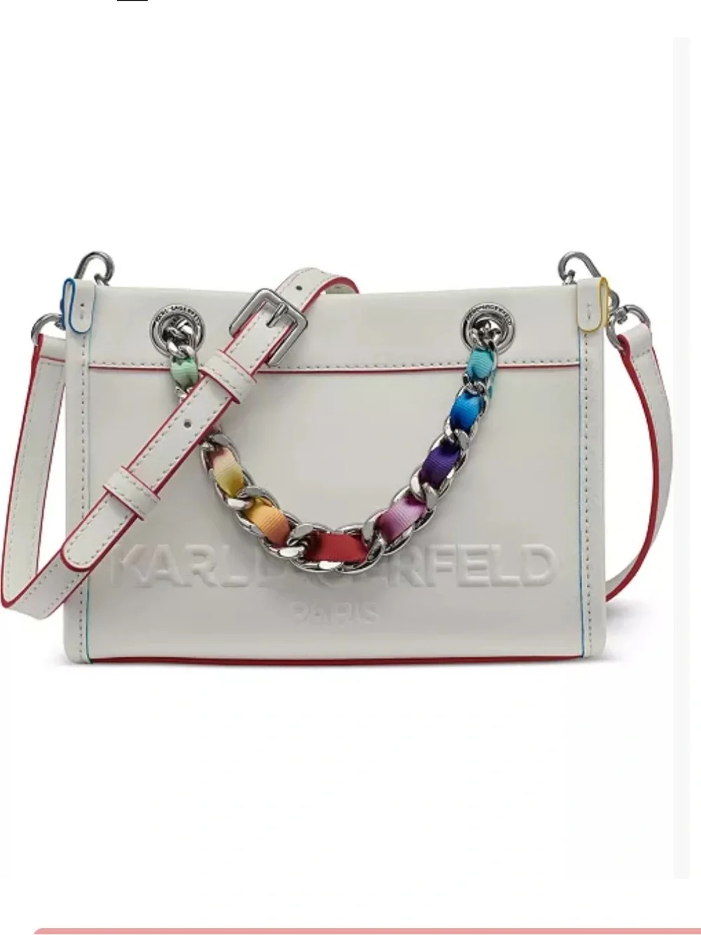 KARL LAGERFELD Savoie SATCHEL White Leather Chain Crossbody BAG Purse NWT $198 🌈